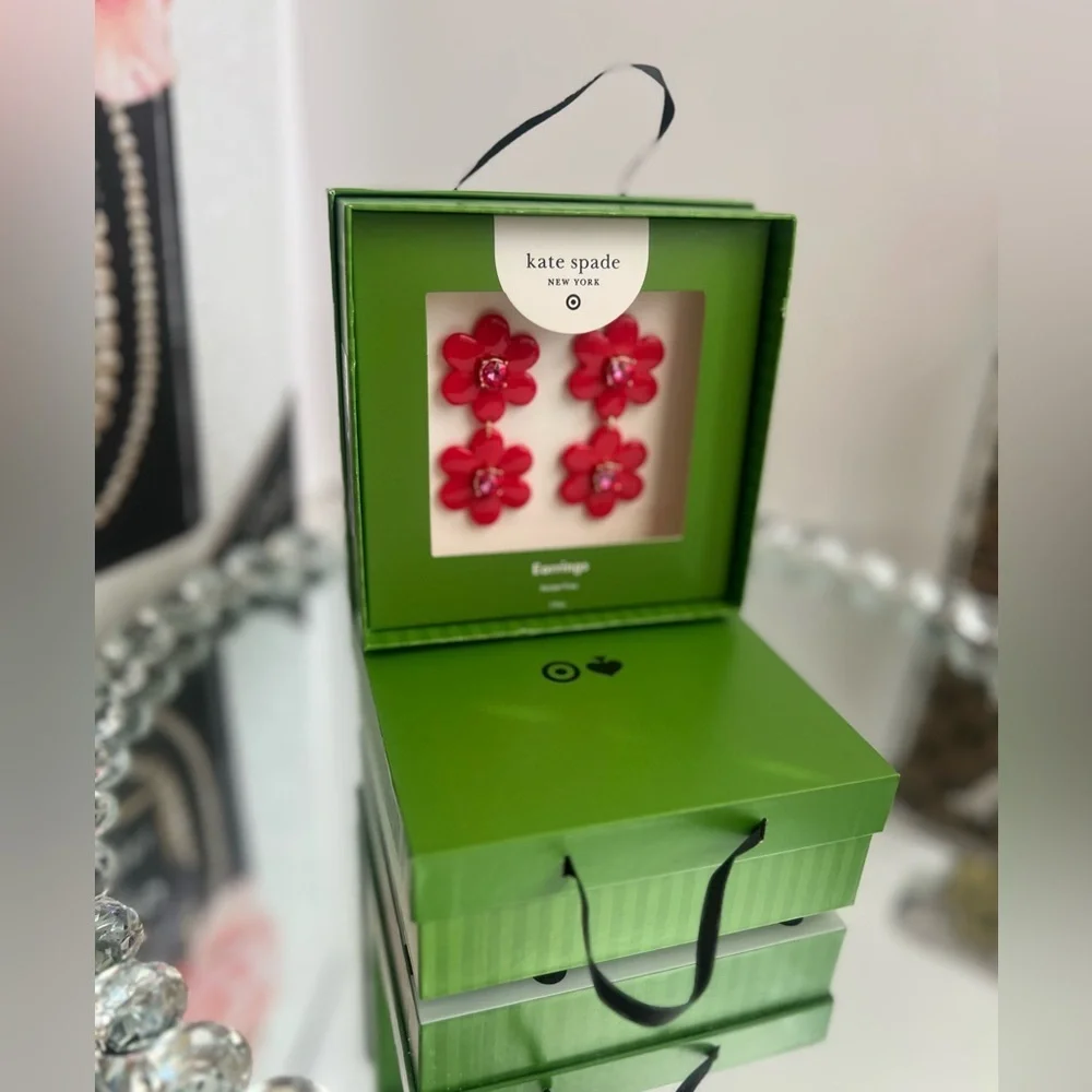 Kate Spade New York × Target Floral Linear Earrings Red New With Box